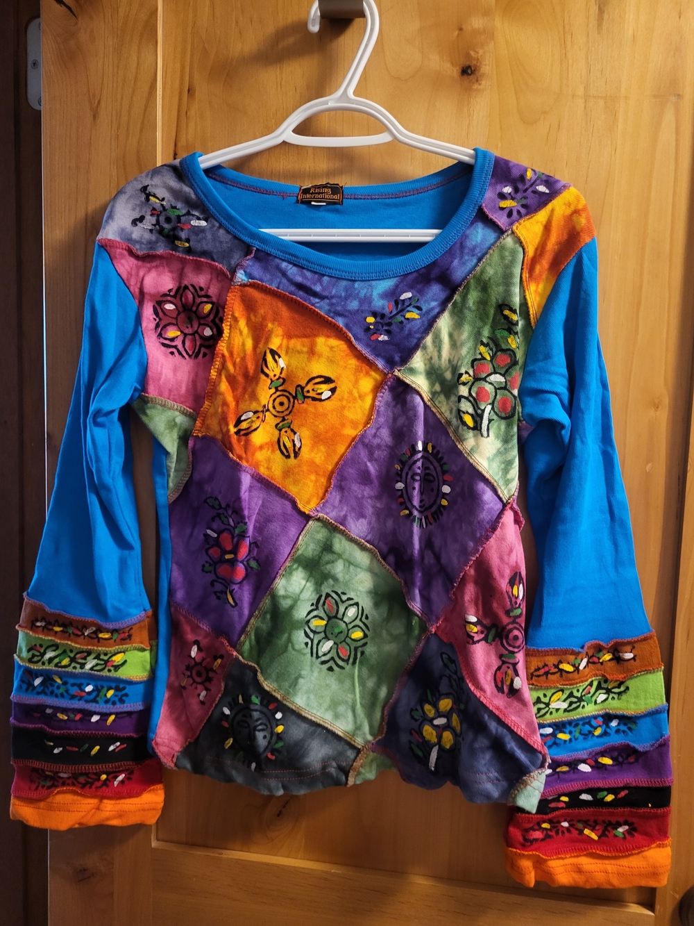 Rising International Multicolor Patchwork Long-Sleeve Top